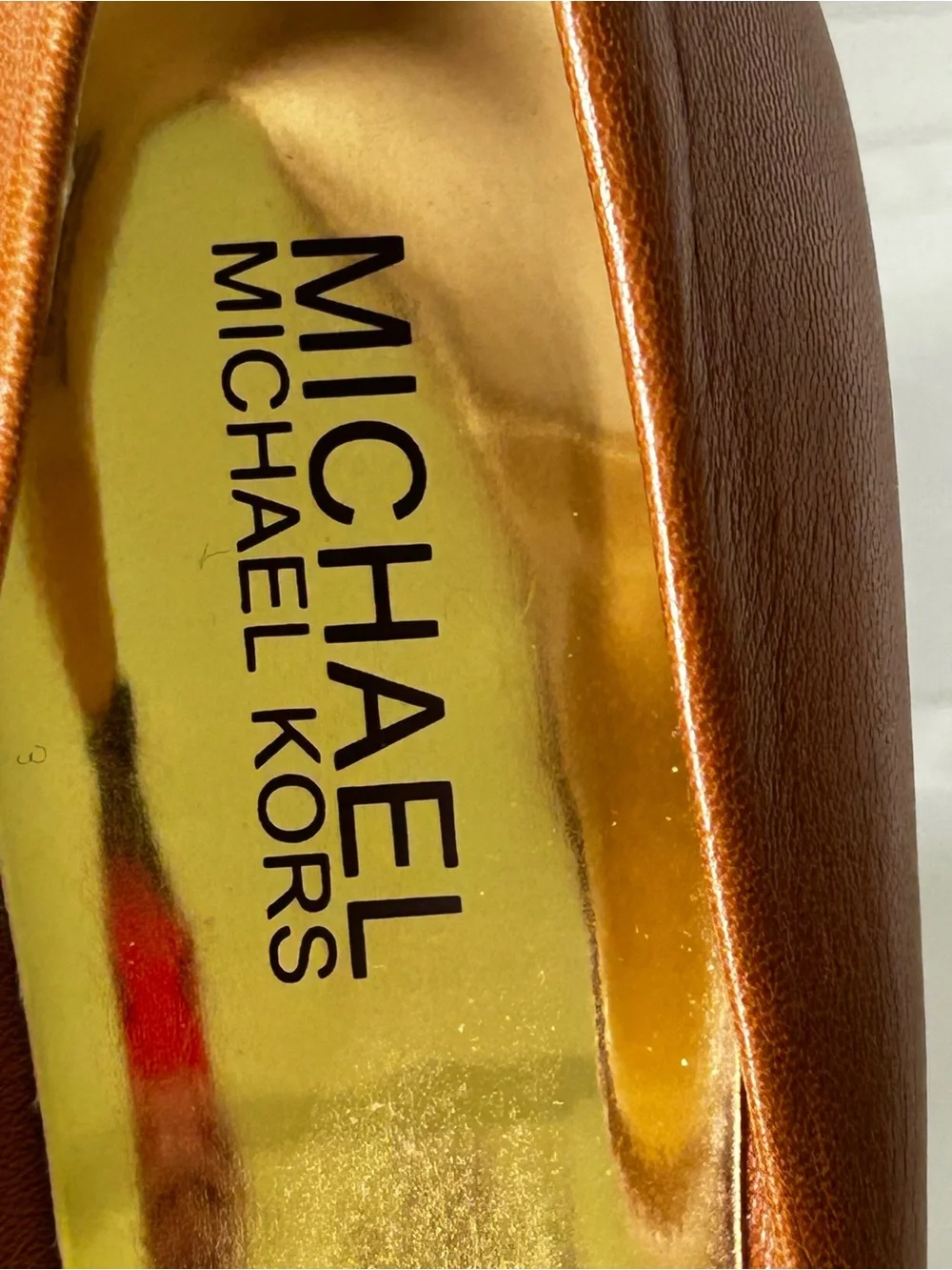 Michael Kors Womens 7 Brown Nappa Leather High Heel Pumps Gold Accents In Box